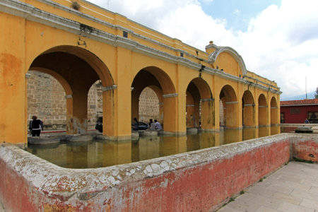 La Union water tank in Antigua, Guatemala, Central Americaの写真素材