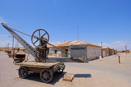 Abandoned Humberstone and Santa Laura saltpeter works factory, near Iquique, northern Chile, South America. This abandoned nitrate town was extremely important for the early economy of Chile.の写真素材