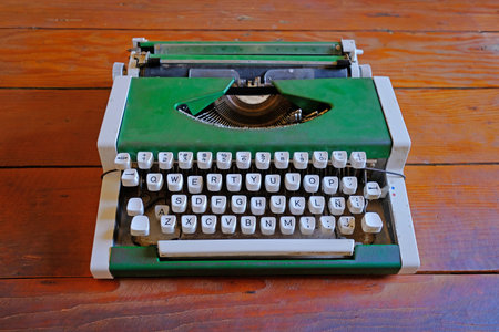 Old vintage typewriter in the Humberstone saltpeter works factory, near Iquique, northern Chile,...