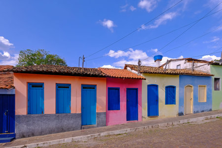 Colorful houses in the historical city of Lencois, Chapada Diamantina, Bahia, Brazil, South Americaの写真素材