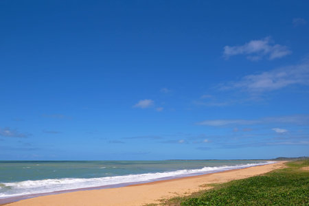 Beautiful sandy beach Praia Do Apua, Mutari and Brava, Santa Cruz Cabralia, Porto Seguro, Bahia, Brazil, South Americaの写真素材