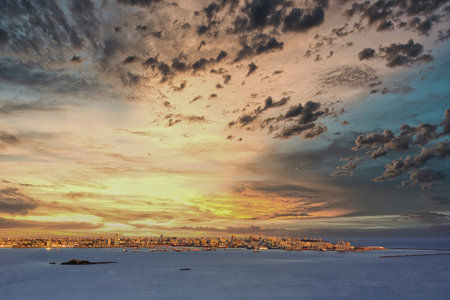 Panoramic view of west coast of Montevideo from Fortaleza General Artigas fortress with a beautiful...