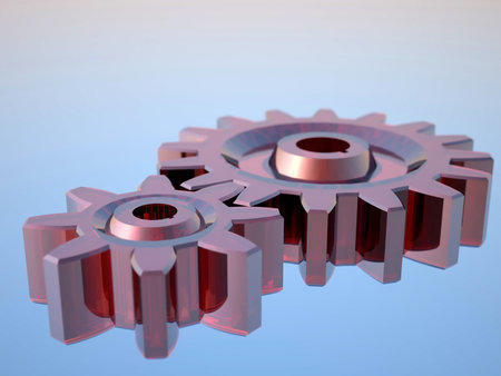 3D rendering glas gears on blue background