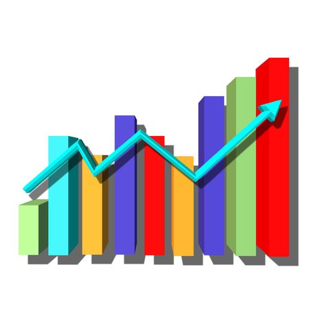 Multicolored bar graph with arrowの写真素材