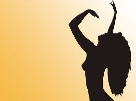 Dancer silhouette illustration on orange backgroundの写真素材