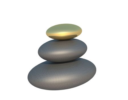 3D rendering of  pebbles with golden one on top   の写真素材