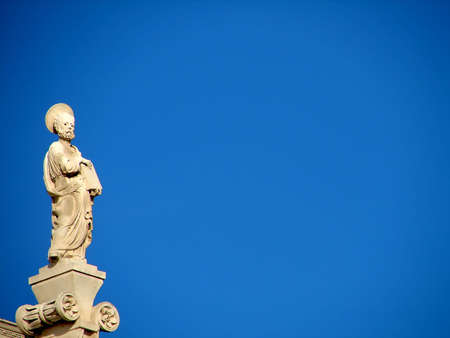 St. James statue on Unesco heritage cathedral in Sibenik Croatiaの写真素材