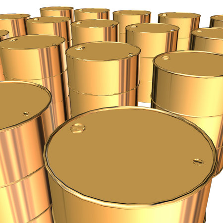 Golden barrels 3d rendering on white background.の写真素材