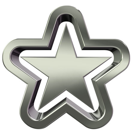 3D rendering of silver star on white backgroundの写真素材