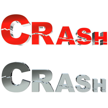 3D word crash red and metal on white backgroundの写真素材