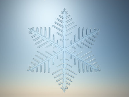 3D rendering of  snowflake on light blue background