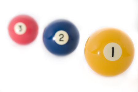Billiard balls close up on white backgroundの写真素材