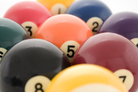Billiard balls close up on white background