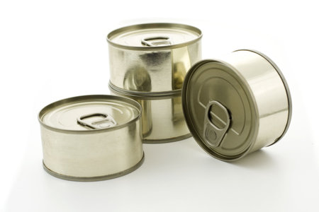 Four metall cans isolated on white background
