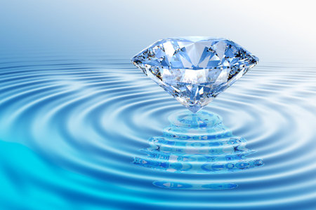 Blue diamond on  rippled water  with reflectionの写真素材