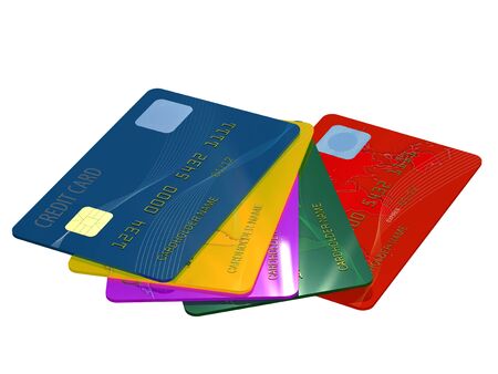 Colorful credit card close up on white backgroundの写真素材