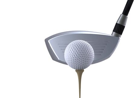 Golf club and ball on white background close upの写真素材