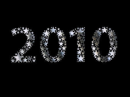 2010 made from silver stars on black background