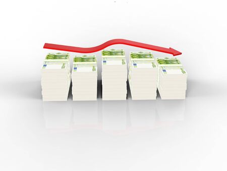 Euro graph with red arrow on white backgroundの写真素材