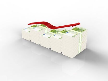 Euro graph with red arrow on white backgroundの写真素材