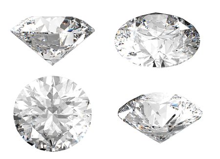3D rendering of white diamond in different angles on white backgroundの写真素材
