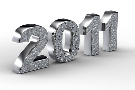3D rendering of silver 2011 with white diamondsの写真素材