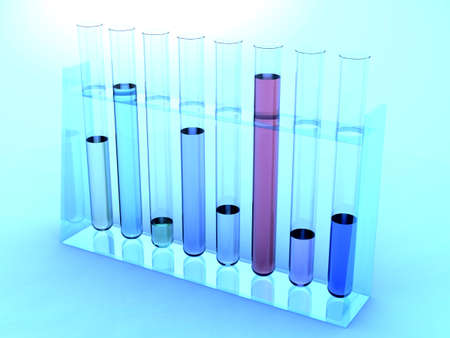 3D rendering of test tubes under blue lightの写真素材