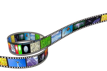 Filmstrip with technology, energy and environment images on white backgroundの写真素材