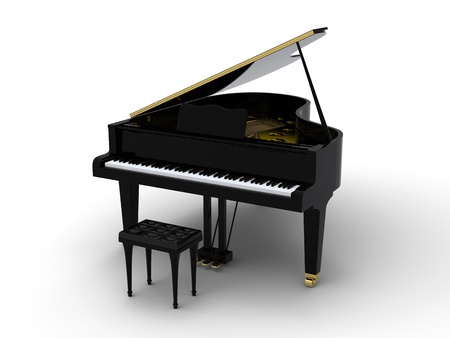Grand piano on white backgroundの写真素材