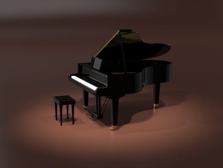 Grand piano on stage under spot lightの写真素材