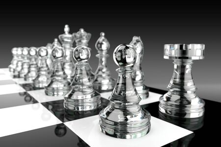 Black and white chess board and glass piecesの写真素材