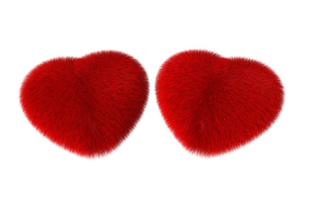 Fluffy red hearts isolated on white backgroundの写真素材