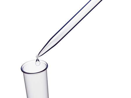 3D rendering of test tubes and pipette on white backgroundの写真素材