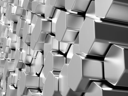 Shiny hexagon metal bars abstract backgroundの写真素材