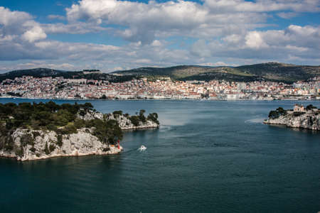  Sibenik town and st  Ante channel view from seaの写真素材