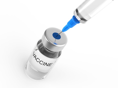 Syringe and vaccine  bottle on white backgroundの写真素材
