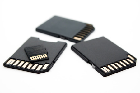 Diifferent size memory cards on white backgroundの写真素材