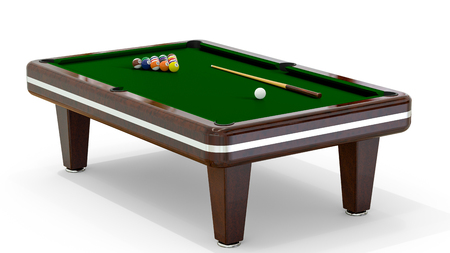 3D rendering of billiard table  on white backgroundの写真素材