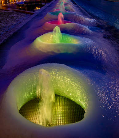 Very cold winter night frozen fountains like a volcanoの写真素材