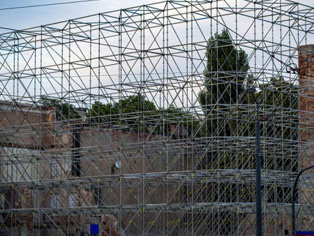 Metal skeletion scaffolding for building constructionの写真素材