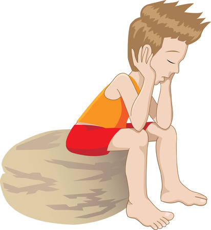 Cartoon of a lonely child thinking and boredのイラスト素材