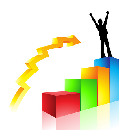 a graph illustration of a man's rise to successのイラスト素材