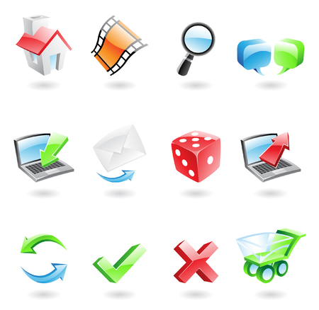 Glossy and colourful web icons isolated on whiteのイラスト素材
