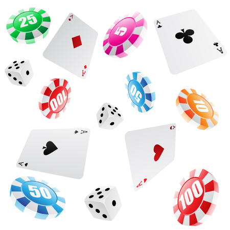 playing cards, roulette chips and dices seamless patternのイラスト素材