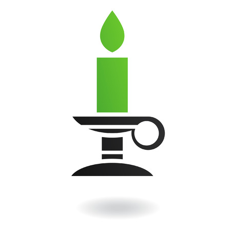 Green candle in candleholder isolated on whiteのイラスト素材