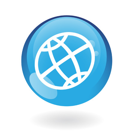 Line art globe in blue button isolated on whiteのイラスト素材