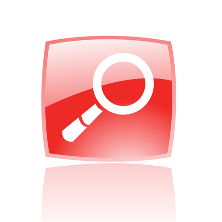 Glossy magnifier in red button isolated on whiteのイラスト素材