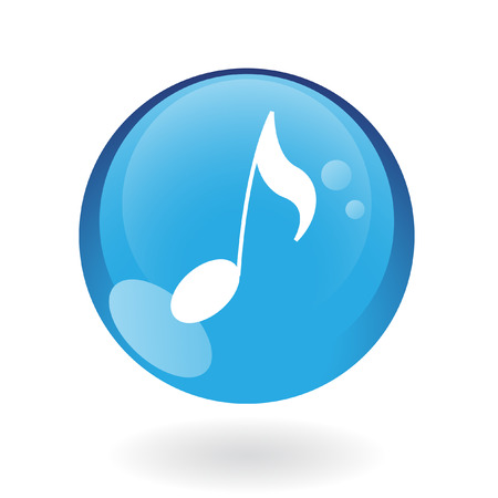Glossy musical note in blue button isolated on whiteのイラスト素材