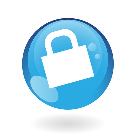 Glossy closed padlock in blue button isolated on whiteのイラスト素材