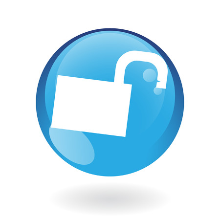 Glossy open padlock in blue button isolated on whiteのイラスト素材